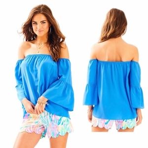 Lilly Pulitzer Sanilla Silk Off The Shoulder Top - Lapis Blue, M
